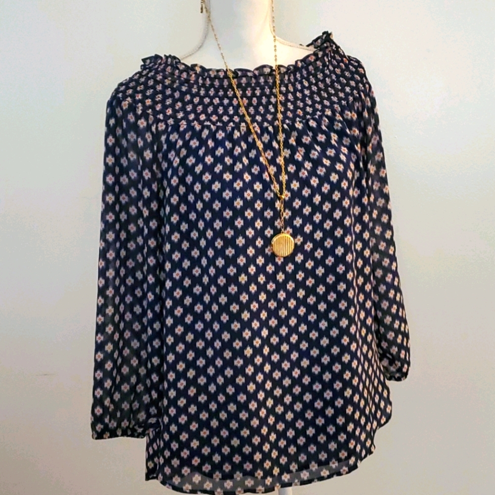Michael Kors Navy flower layered Chiffon Blouse
